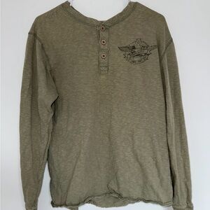 Aeropostale Olive Green Long Sleeve Henley Shirt Medium Skater Grunge Y2K